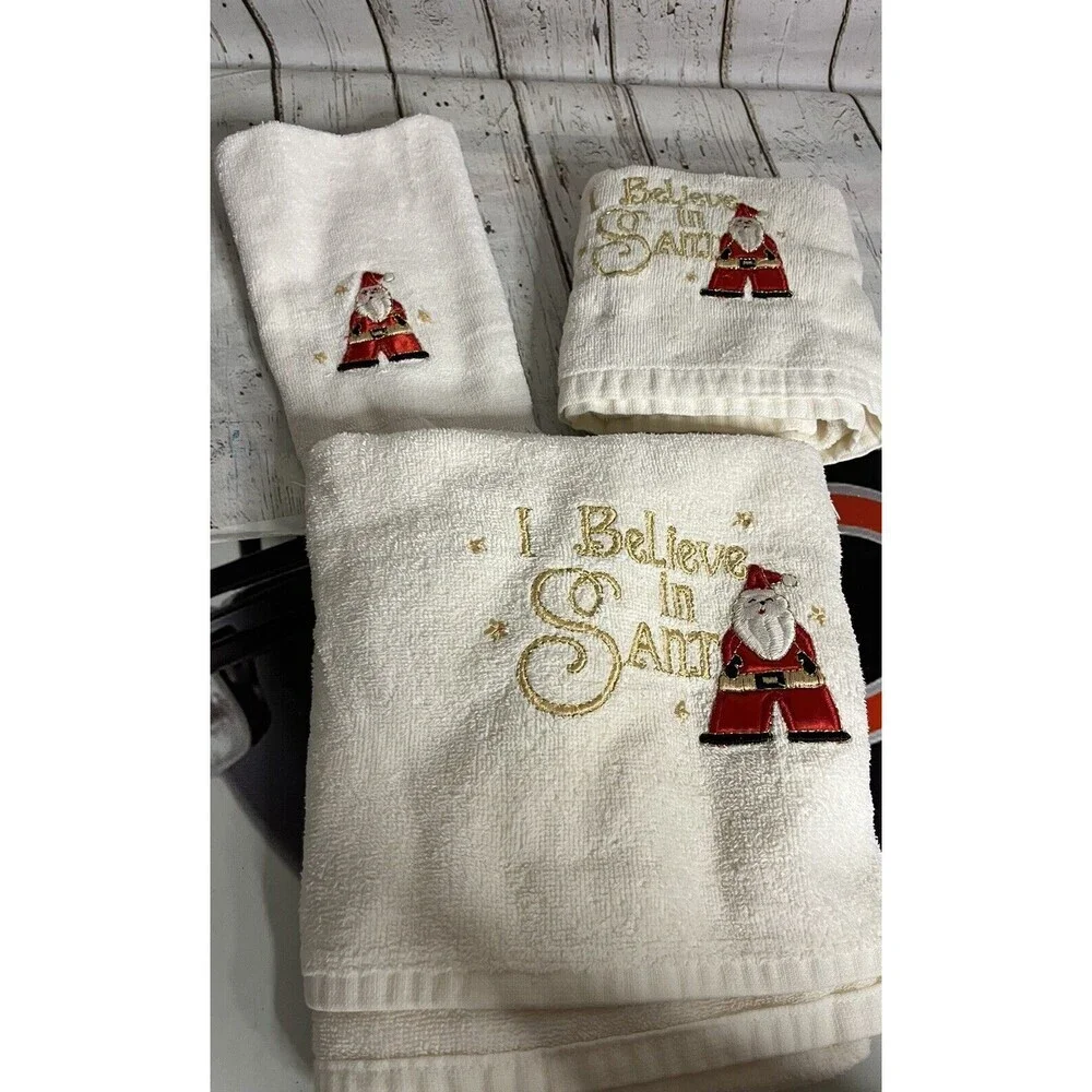 Vintage Christmas Holiday Santa 3 Towel Set “I Believe In Santa” Embroidered